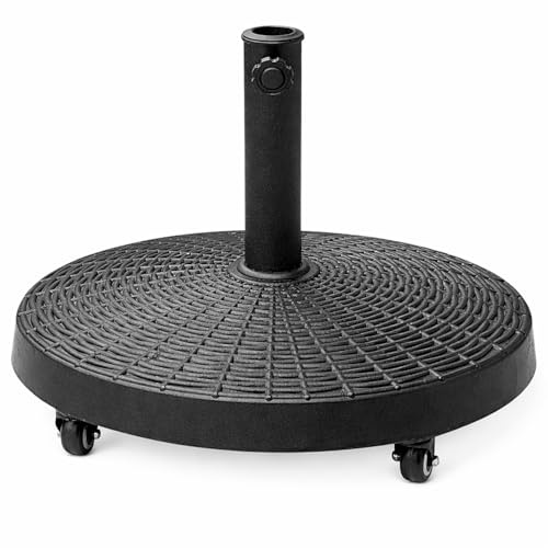 Arreditaly Base Ombrellone Da Giardino 4 Ruote Con Freni In Cemento HDPE E Metallo Diametro Palo Compatibile 38/48 Mm Effetto Rattan Resistente Ideale Per Terrazzo Balcone Ø52 x 34 Cm Nero