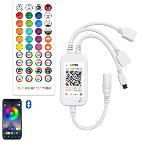 40 Tasti Telecomando IR e Bianco IR Controller Bluetooth LED Controller | Controller RGB Sincronizzato con Musica a 2 Porte 4 Pin DC 5-24V Loro per RGB LED Striscia 5050 SMD Nastro Luminoso