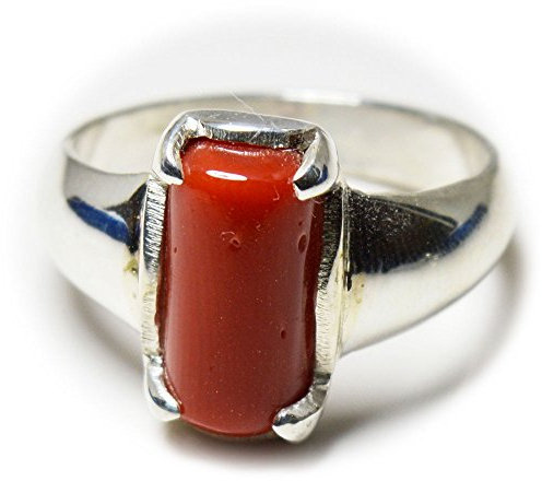 55Carat Ring mit roter Koralle, 4 Karat Stein, Sterlingsilber, Krappen, handgefertigt, Ringgrößen 4, 5, 6, 7, 8, 9, 10, 11, 12, 13, Koralle, Gold, Silber, Sterlingsilber, Koralle