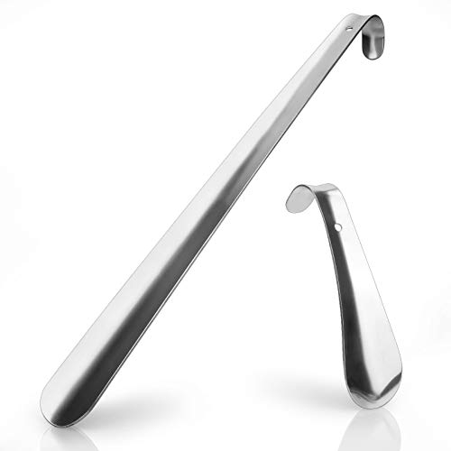 Sinwind Chausse-pied métal long, 2 pièces 42cm&16cm Acier Inoxydable Métal Shoe Horn Pieds - Convient pour toutes les tailles de pieds - Facile à utiliser