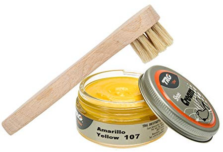 Schuhbedarf TRG Schuhcreme mit Auftragsbürste Schuhpflege Schuhputzset (gelb 107)
