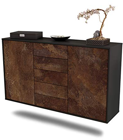 Dekati Sideboard Pembroke Pines hängend (136x77x35cm) Korpus anthrazit matt - Front rostigen Industrie-Design - Push to Open - Leichtlaufschienen
