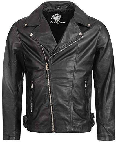 Rock Creek Herren Lederjacke Biker Jacke Echtleder Motorradjacke Leder Jacken Herrenjacke Braun Winterjacke Übergangsjacke H-182 Schwarz S