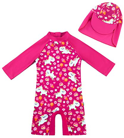 upandfast Baby Girl One Piece Swimwear Suits with Sun Hat Toddler Swimsuits UPF 50+ Sun Protection