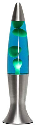 Easylight Lavalampe Aluminium Glas in Silber Blau Grün Wohnzimmer 40 cm hoch G9 inkl. Leuchtmittel Retro Tischlampe Jugendzimmer ANGELINA