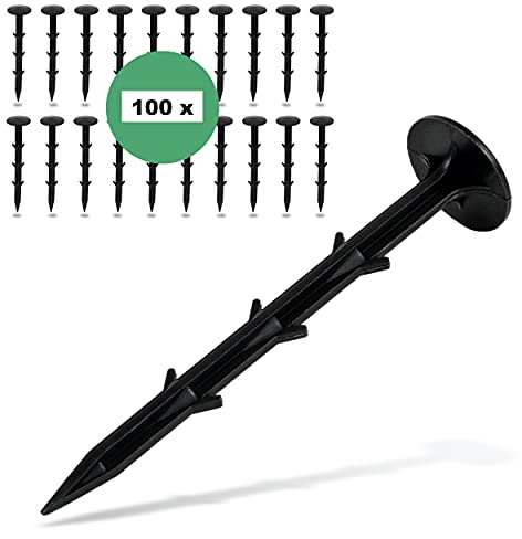 CoverUp! Piquets de Fixation pour bache - pour Toison de Mauvaises Herbes - Extrêmement Stable - Ancrage de Sol en Plastique incassable (15.00, 100 pièce)