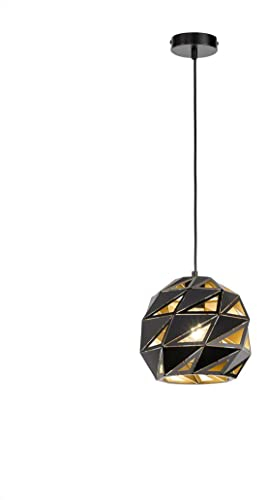 WOFI Stylishe Pendelleuchte JUBA mit durchbrochenem Metallschirm in schwarz gold