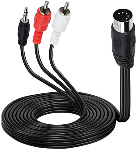 XMSJSIY Câble adaptateur DIN MIDI 5 broches vers RCA et 3,5 mm, fiche DIN mâle 5 broches vers 2RCA/3,5 mm mâle TRS stéréo AUX 1,8 m