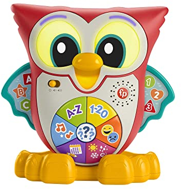 Fisher-Price - BlinkiLinkis Schlaue Eule, Italianische Version, interaktives Lern-Spielzeug mit Musik, Lichtern, Melodien und Sätzen, Babyspielzeug für Kinder ab 18 Monaten, HJN64