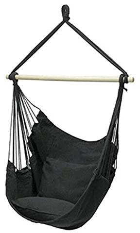 SRHWBF Hängesessel mit 2 Kissen Geflochtene Fransen Schwebesessel Hängestuhl Hängekorb Schaukel Indoor und Outdoor (Black)