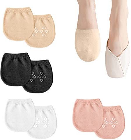 YSDYY 4pcs Cotton Non-Slip Half Socks - Invisible Forefoot Slippers for Pumps and High Heels Ballet (Black, White, Beige, Pink)