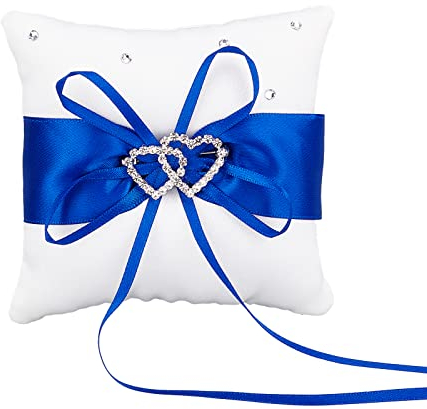 craspire Ringkissen Hochzeit Ehepaar Ringhalter Ringträgerkissen Eheringkissen Blaue Schleife Knoten Doppelherzen Diamanten Eheringkissen