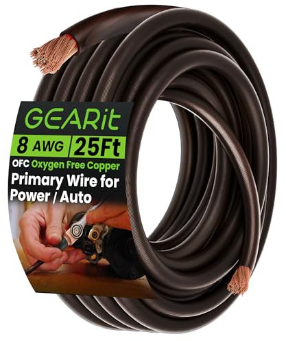 GearIT 8 Gauge Wire (25ft - Black Translucent) OFC - Primary Automotive Wire Power/Ground, Battery Cable, Car Audio Speaker, RV Trailer, Amp, Electrical 8ga AWG 25 Feet