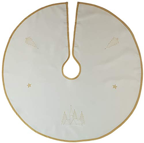 NYVI Weihnachtsbaumdecke Weihnachtsdorf 90 cm Creme - Weihnachtsbaum Rock - Tolle Dekoration für alle Weihnachtsbäume