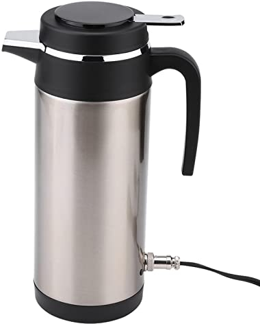 Wakects Car Electric Kettle 12V 1200mL Stainless Steel Travel Kettle Car Kettle with Cigarette Lighter Portable Travel Kettle for Hot Water, Coffee, Tea
