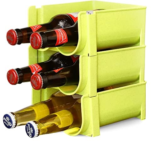 ASAB Stackable Water Bottle Organiser Beer Bottle Holder Bottle Organiser for Cupboard Freezer Pantry Soda Can Holder Ideal For Kitchen Countertop Shelf Bar Beverage Storage Rack (Green, Pack of 3)