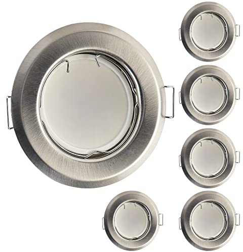 HCFEI LED Einbaustrahler ultra flach mit LED Spot Modul 230V I 3W 320lm I 120°Abstrahlwinkel I Dimmbar I Edelstahl gebürstet I 55mm Einbauloch I Einbauleuchte rund (6er Set - Warmweiß)