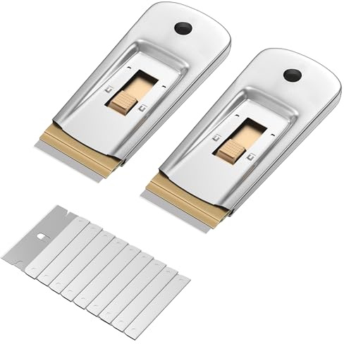 Bates- Metal Razor Blade Scraper, 2 Pack, 30 Extra Blades, Scraper for Cleaning, Glass Scraper, Razor Blade Scraper Tool, Razor Scraper Tool, Scraper Blades, Window Scraper with Razor Blade