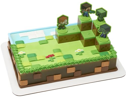Mobs Beware Minecraft Cake Topper, 6-Piece Stackable Cake Decoration, Interlocking 3D Blocks With Characters, Food Safe Birthday Cake Decoration