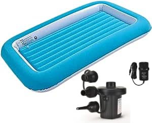 Elex Trendi Kids Airbed with Bumper/Junior Airbed with Bumper/Inflatable bed with Airlock/Kids Camping Bed/Electric Air Pump/Pink and Blue (Kids Air Bed - Blue - With Pump), (RX1235)