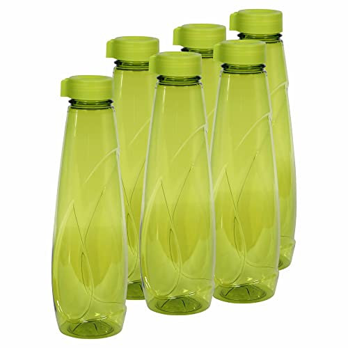 6 PCS x 950ML Plastic Transparent Water Bottles Juice Bottles BPA Free Leakproof Reusable Smoothie Drink Bottles With Screw Lid Fridge Door Storage Bottle For Sports Gym School Home (Oasis Green)