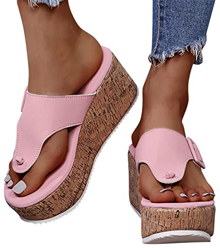 Orthopädische Schuhe Damen rutschfest mit Fussbett Flip Flops Bequem Plattform Keilabsatz Zehentrenner Sandalen Weiß Elegant Offen Sommerschuhe Sandaletten Sommer Pantoletten Plateau Schuhe