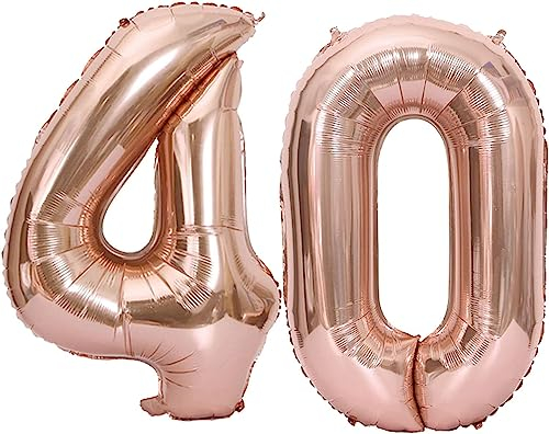 luftballon 40 jahre | Roségold 40 ballons-40-101cm 40 Geburtstagsdeko -40 Folienballon Zahl Deko zum Geburtstag fliegt mit Helium 40 Geburtstag für Männer Frauen 40 Geburtstagsparty Jubiläum