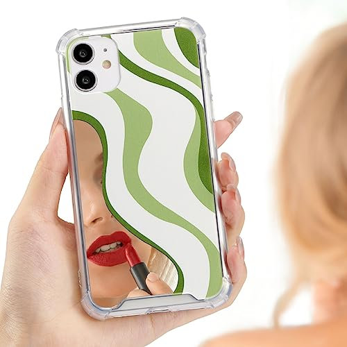 UEEBAI Swirl - Funda de espejo transparente con diseño de líneas onduladas para iPhone 11 de 6.1 pulgadas, a prueba de golpes, protección de esquinas de aire, funda de espejo para mujeres y niñas,