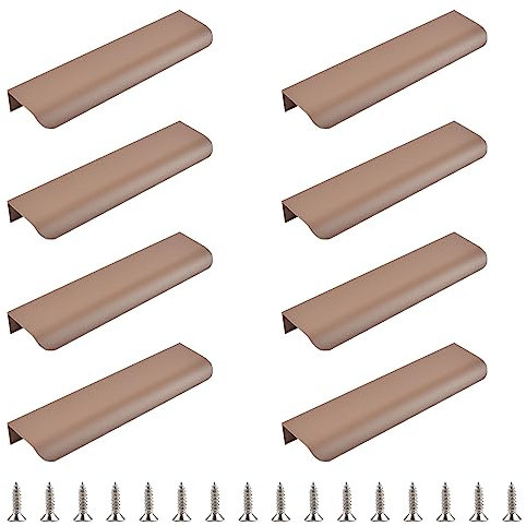 MOROBOR Fingerrandgriff, verdeckter Griff, moderner Stil, gebogen, Aluminiumlegierung, unsichtbarer Griff, Kleiderschrankgriff für Schrank, Hardware, Schublade, 80 mm, Braun, 8 Stück