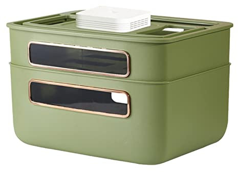 PW TOOLS Wireless Router Shelf - Desktop WiFi Router Organizer Box,Home Storage and Organization for Living Room, Bedroom Power Supply Socket