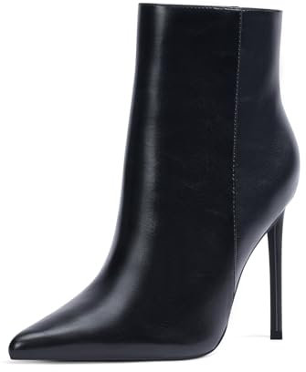 GENSHUO Stivaletti alla caviglia da donna con punta a punta, tacco alto da 11 cm, con cerniera, tacchi a spillo, stivaletti autunnali, nero opaco, 41 EU