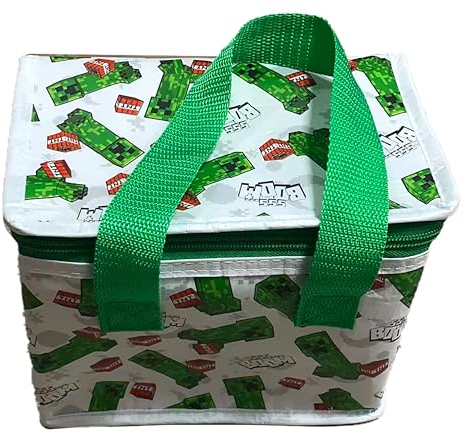 Puckator RPET - Bolsa térmica para el almuerzo, diseño de Minecraft Creeper & TNT, hecha de botella de plástico reciclado, bolsa de almuerzo aislada para mujeres, hombres, niños, bolsa de almuerzo