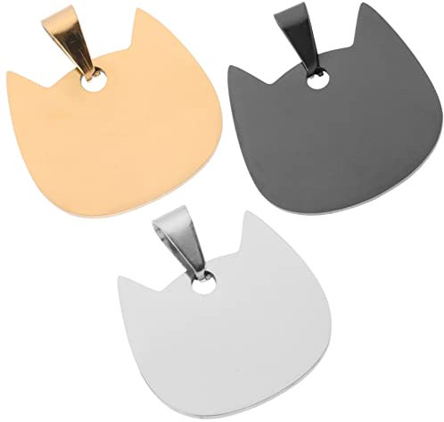FRCOLOR Pack of 3 Pet ID Personalised Pet Tag Cat Shaped Pet Tag Pet Collar Pendant Cat Name Tag Metal Tags Blank Labels Dog Collar with Name Plate
