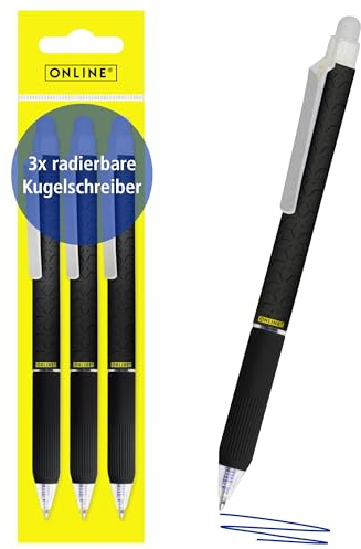 Online magiXX, 3x Radierstift I Gelschreiber blau radierbar mit 0,7mm Strichstärke I Tintenroller zum Schreibenlernen, Büro I Erasable Pen Set I Radierbarer Kugelschreiber Schüler