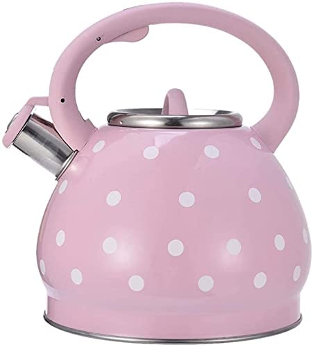 Whistling Kettle for Gas Hob Stainless Steel Heat Accumulating Bottom Teapot with Handle Induction Hob Kettle (Pink 3.5L)