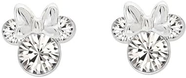 Kaguyo Minnie Mouse earrings, 925 Sterling Silver Amethyst white Blue pink Crystal Mickey Mouse Stud Earrings for Women Girls, Birthday Gift (clear)