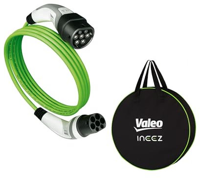 Valeo Ineez, 652104, Cable de Carga para vehículos eléctricos o híbridos enchufables con Bolsa de Transporte, Tipo 2 a Tipo 2, 11 kW, 5 Metros
