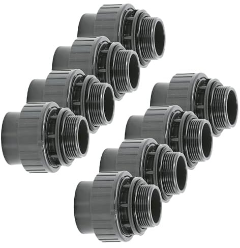 HAF 8X PVC Fittings Verschraubung O-Ring mit 50mm x 1 1/2 | Klebemuffe x Außengewinde | Adapter aus grauem PVC | PN16 für PVC Rohr, Poolfitting, Poolverrohrung, Druckleitung, Rohrleitung & Teich
