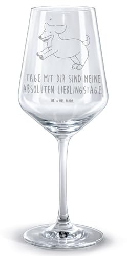 Mr. & Mrs. Panda Rotwein Glas Hund Dackel - Geschenk, Rotweinglas, Dachshund, Weinglas mit Gravur, Hochwertige Weinaccessoires, Spülmaschinenfeste