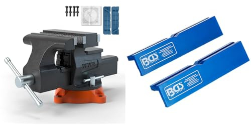 VEVOR 16,7cm Schraubstock 360° Drehbar & BGS 3046 | Schraubstock-Schutzbacken | 2-tlg. | Kunststoff | Breite 125 mm | mit Magnet | Schonbacken