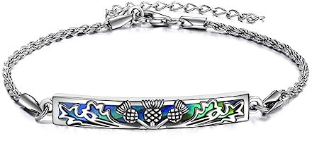 DAYLINLOVE Schottische Distel Armband Sterling Silber Schottische Symbol der Liebe Abalone Shell Armband Schmuck Schottische Distel Anhänger Schmuck Geschenk für Frauen 