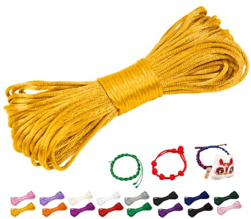 CAMAL 1,5mm Filo per Braccialetti, Fili Nylon per Braccialetti 20m Filo Nylon Cordoncino per Collane Fai Da Te, Cordino per Braccialetti, Gioiello, Perline, Artigianato (Giallo oro)