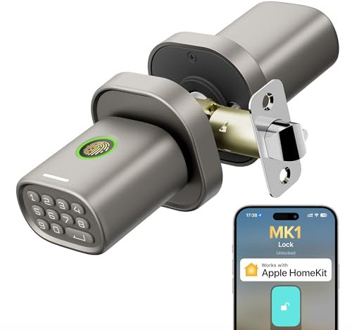 ThorBolt HomeKit Lock Over ๐ง๐๐ฅ๐๐๐ Smart Fingerprint Lock with Keypad Door Knob, HomeKit Hub ๐ฅ๐ฒ๐พ๐๐ถ๐ฟ๐ฒ๐ฑ, ๐ถ๐ข๐ฆ ๐ข๐ก๐๐ฌ for Interior Door, Bedroom, Office, MK1 Titanium