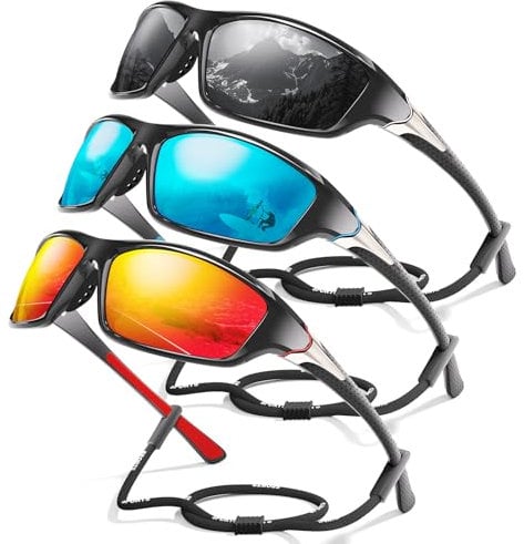 Foliful 3 Pack Polarized Sports Sunglasses Men UV400 Protection Cycling Fishing Driving Sunglasses