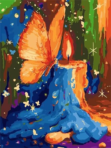 Schmetterling Malen Nach Zahlen Erwachsene, Kerze Malen Nach Zahlen Kinder Klein 80x60cm, DIY Set Erwachsene Handgemalt Leinwand Ölgemälde, Acrylfarben mit 3 Set Pinseln, Zimmer Deko Aesthetic -Y263