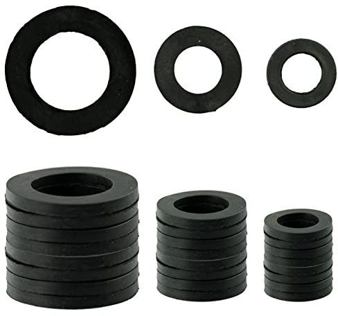 24 Pieces Rubber Hose Washer, Tap Sealing Rings Hose Rubber, Shower Hose Washers Tap Connector Washers, 1/2 Inch, 3/4 Inch, 25 mm (1.00 Inch) OD 20 mm (0.8 Inch) ID, Black