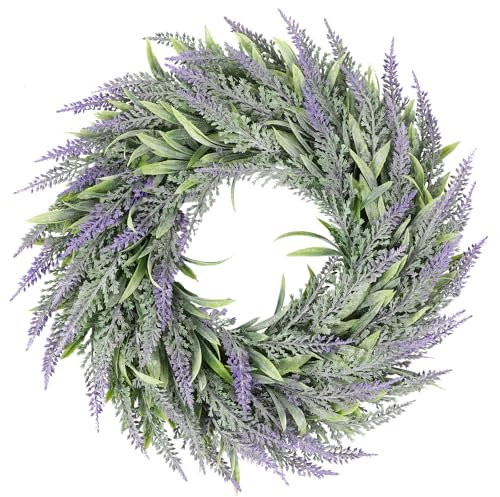 IMIKEYA 2 Pcs Lavender Wreath Purple Wreaths for Front Door Outdoor Floral Wreath Decorations Holiday Wreath Green Leaf Wreath with Lavender Garland Lavender Pendant Plastic