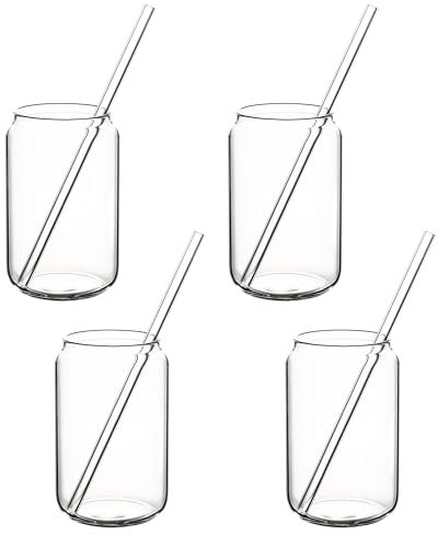 Hanseküche Trinkgläser Set mit Glasstrohhalm [4x 450ml] – Perfekt für Eiskaffee, Wasser und Cocktails – Longdrinkgläser, Eiskaffee- und Kaffeegläser Set – Iced Coffee und Matcha Glas (450ml)