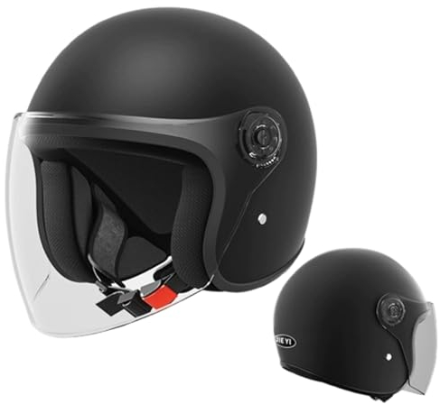 Motorradhelm mit Visier, Vintage-Retro-Stil,Motorradhelm für Kinder, Jugendliche, Männer, Frauen, offener Helm, Halbhelm, ECE-geprüfter Motorradhelm A,55-60CM