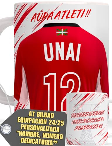 Taza Personalizada Fútbol Atleti Nombre Número Y Dedicatoria Equipaciones 24/25 Cerámica, Regalo Original Para Aficionados De Equipos Bilbao Tazas Parsonalizadas Microondas Lavavajillas Té Café